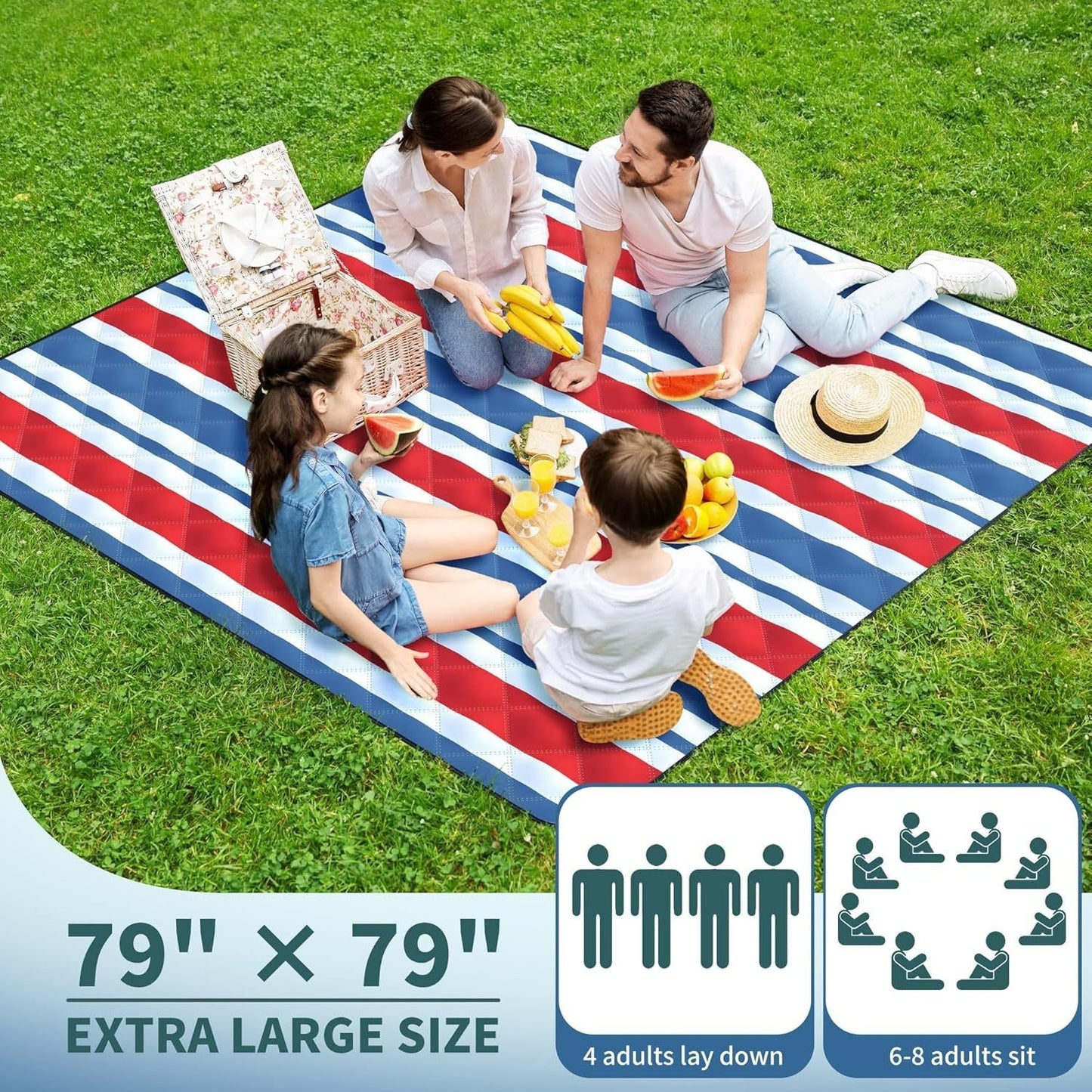 (2025 Upgrade) Extra Large Waterproof Picnic Blankets | Foldable Sandproof Beach Blanket N Outdoor Blanket | 5-Layer Machine Washable Soft Picnic Mat for Camping, Grass, Park N Stadium