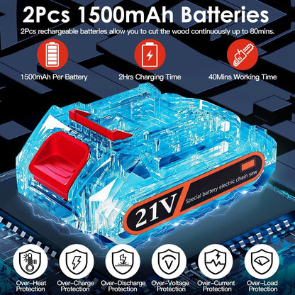 2-in-1 Cordless Pole Saw & Mini Chainsaw Electric Mini Chainsaw Length Adjustable Cordless Chain Saw with 2Pcs 1500mAh Batteries 4in/6in Chains for Tree Trimming