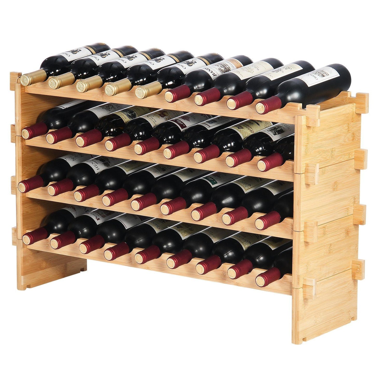 VEVOR 36 Bottle Stackable Modular Wine Rack Bamboo Wood Display Shelf 4-Tier