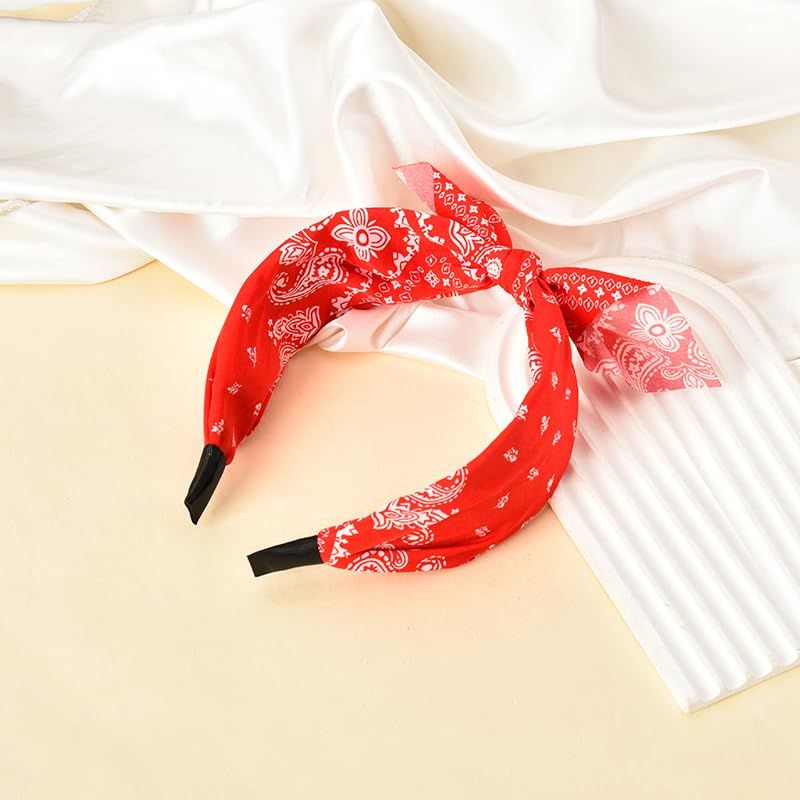 Bandana Headbands with Knotted Bow and Rabbit Ear Design for Women and Girls - Black Bowknot Hairband Accessories