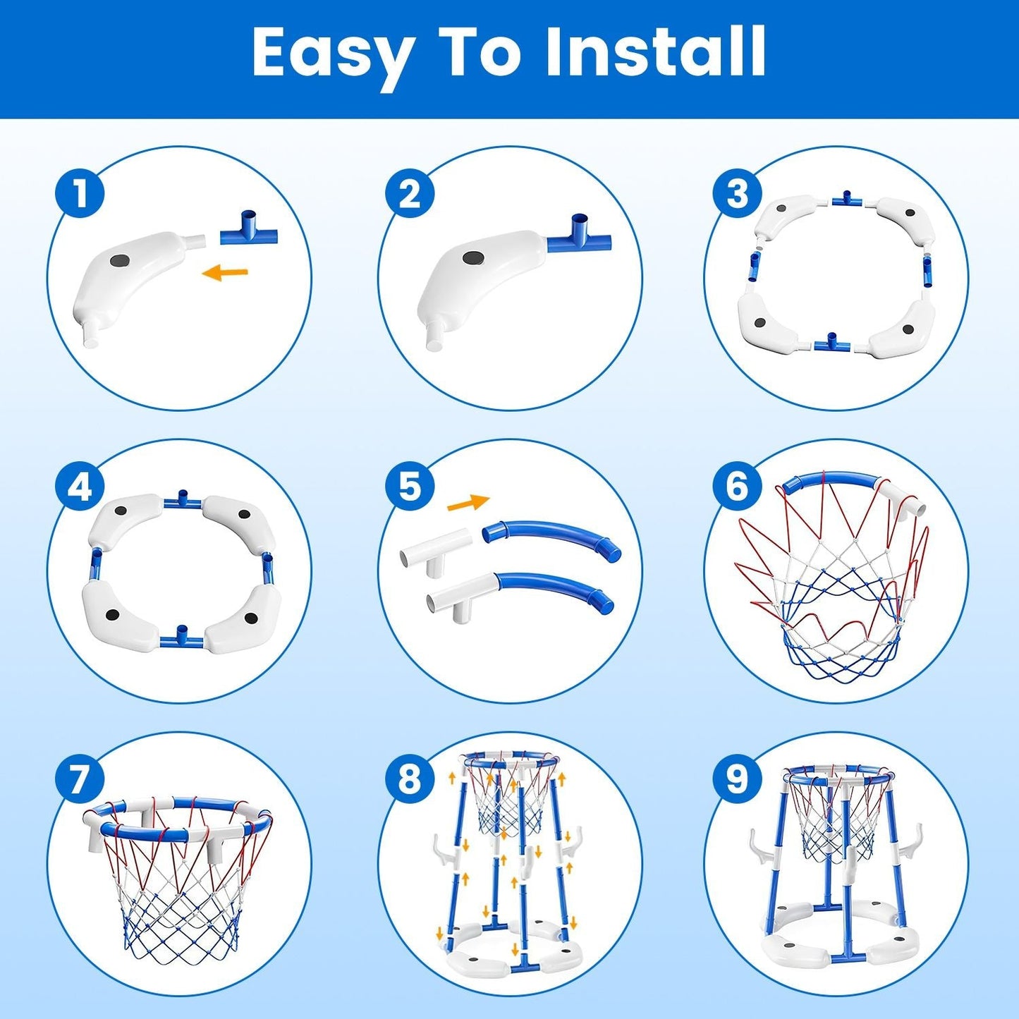 Summer Pool Basketball Hoop Toy Set With 4 Basketballs 4 Circles Pump Floating Swimming Pool Basketball Games Poolside Water Play Toy For 3-12Years Old Kids Adults
