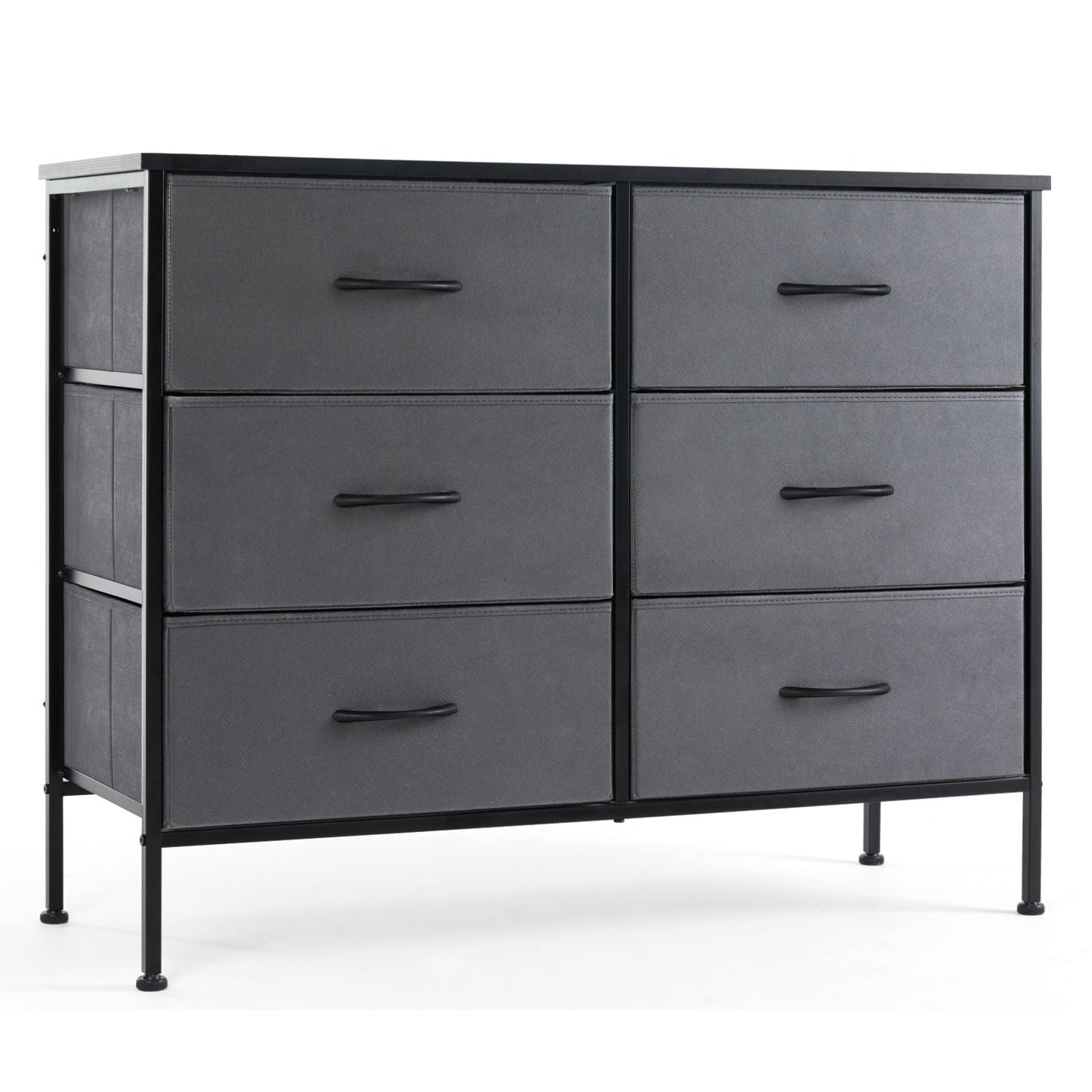 Dresser for Bedroom 6 Drawers Wide Fabric Storage Units Chest of Drawers for Bedroom with Metal Frame and Wooden Top for TV