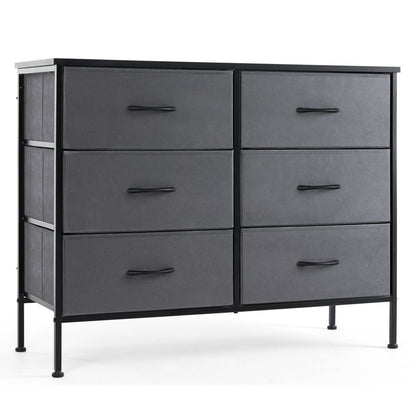 Dresser for Bedroom 6 Drawers Wide Fabric Storage Units Chest of Drawers for Bedroom with Metal Frame and Wooden Top for TV