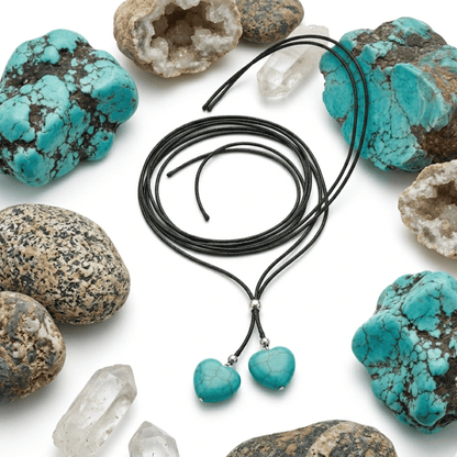 Boho Turquoise Double Layer Rope Necklace for Women Retro Heart Pendant Statement Jewelry Gift
