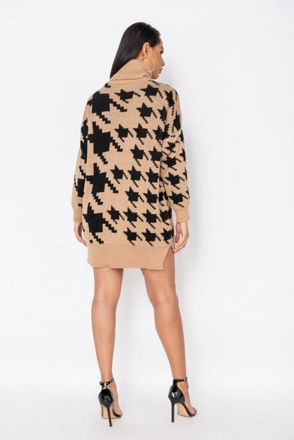 Houndstooth Check Roll Neck Jumper Dress