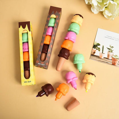 1Pc Creative Building Block Assembly Marker Pen Color Student Graffiti Pen Ice Cream Highlighter Cone 5 Colors