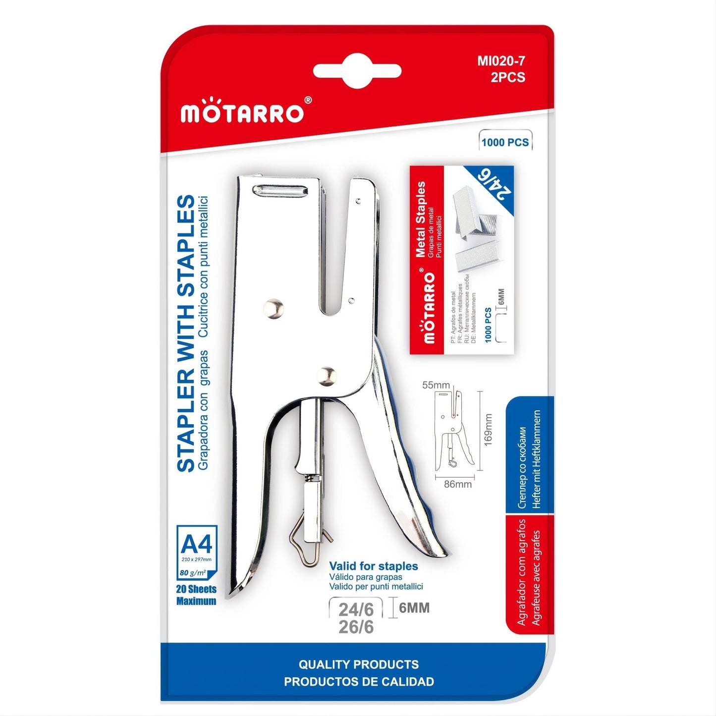Heavy-Duty Metal Plier Stapler Full-Strip With Staples 1000 Pcs