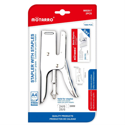 Heavy-Duty Metal Plier Stapler Full-Strip With Staples 1000 Pcs