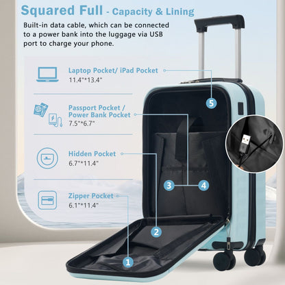 Front Opening Luggage Set 3 Piece, Hardside Carry on Suitcase with USB Port, Expandable Luggage with Handle Bag Spinner Wheels TSA Lock