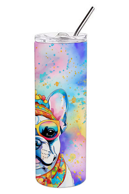 French Bulldog Hippie Dawg Stainless Steel Skinny Tumbler Vacuum Double Walled Reusable Insulated Tumbler Travel Cup for Coffee Cocktails Gift with Lid, 20 oz