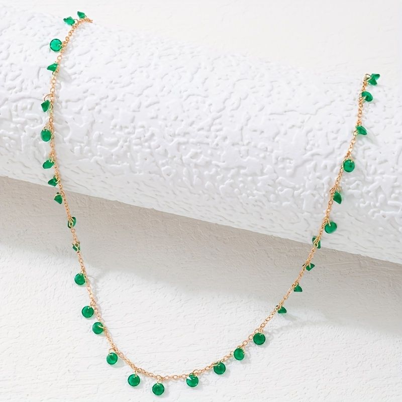 St. Patrick's Day Vintage Irregular Green Pendant Necklace Neck Chain Choker