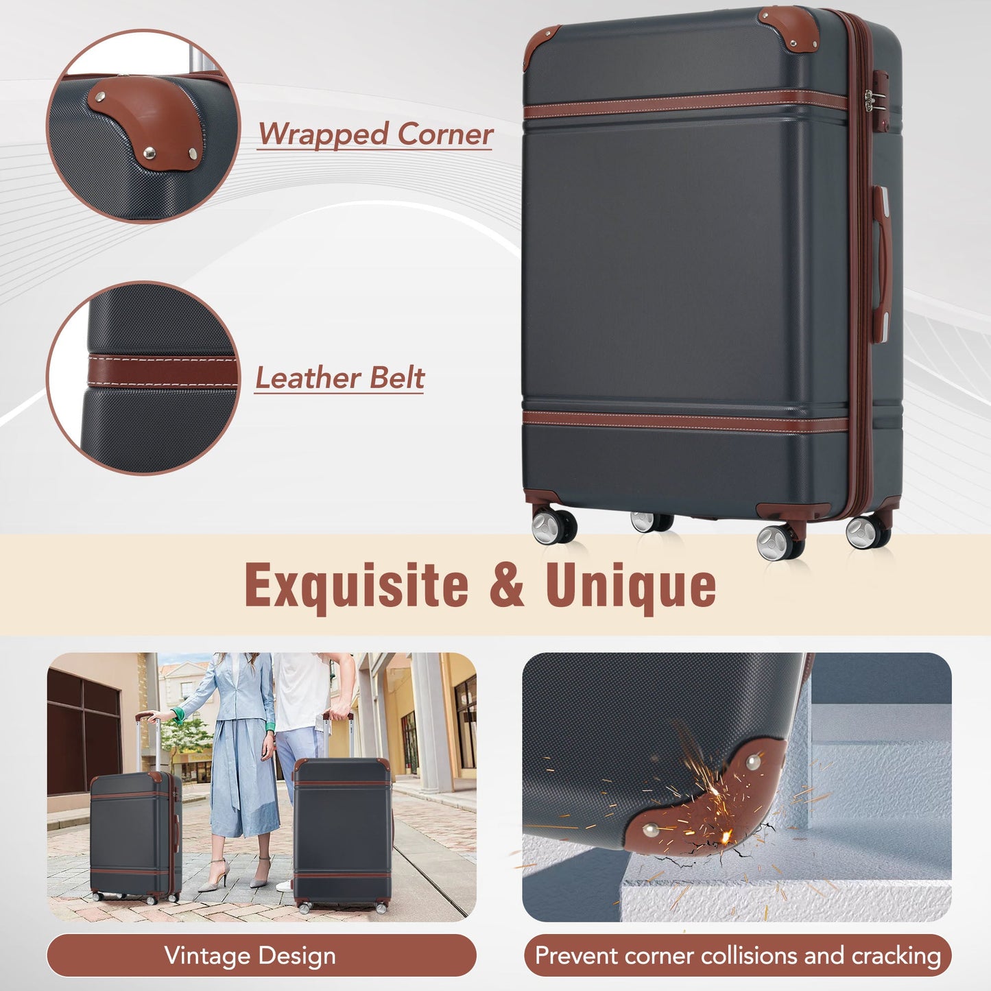Hardshell Luggage Sets 3 Pieces 20"+28" Luggages and Cosmetic Case Spinner Suitcase with TSA Lock Lightweight,Black
