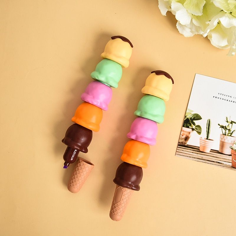 1Pc Creative Building Block Assembly Marker Pen Color Student Graffiti Pen Ice Cream Highlighter Cone 5 Colors