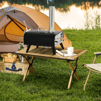 12-inch Automatic Rotating Pizza Oven with Built-in Thermometer-Portable Wood-Fired Pizza Oven, Outdoor Kitchen Authentic Stone-Baked Pizza, Independent Carbon Grill, Wheel-equipped Pizza