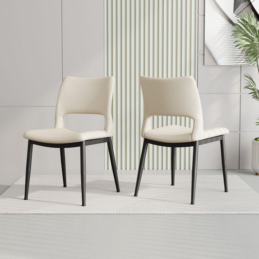 Modern minimalist black PU leather Dining Chairs Set of 2, comfortable backrest design, metal leg support, suitable for restaurants, kitchens, and offices.