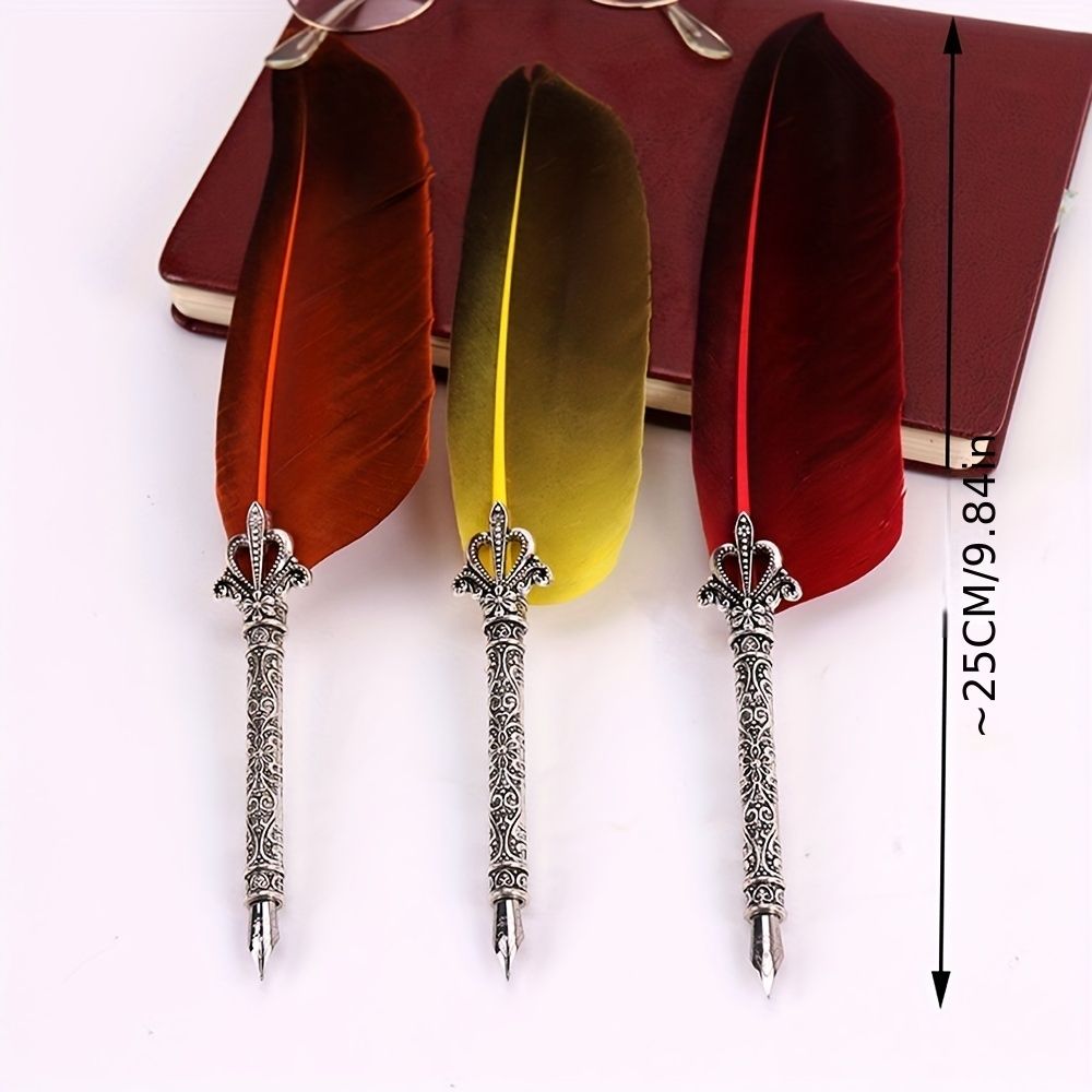 1 Set Vintage Quill Dip Pen Turkey Feather Pen Quill Oblique + 5 Nibs+ Pen Set Gift