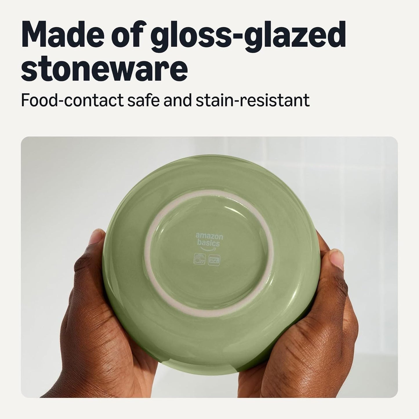 Basics Glazed Stoneware Bowls, 4-Piece Set, Microwave and Dishwasher-Safe, 20 oz. Capacity, 5.5 in., Olive
