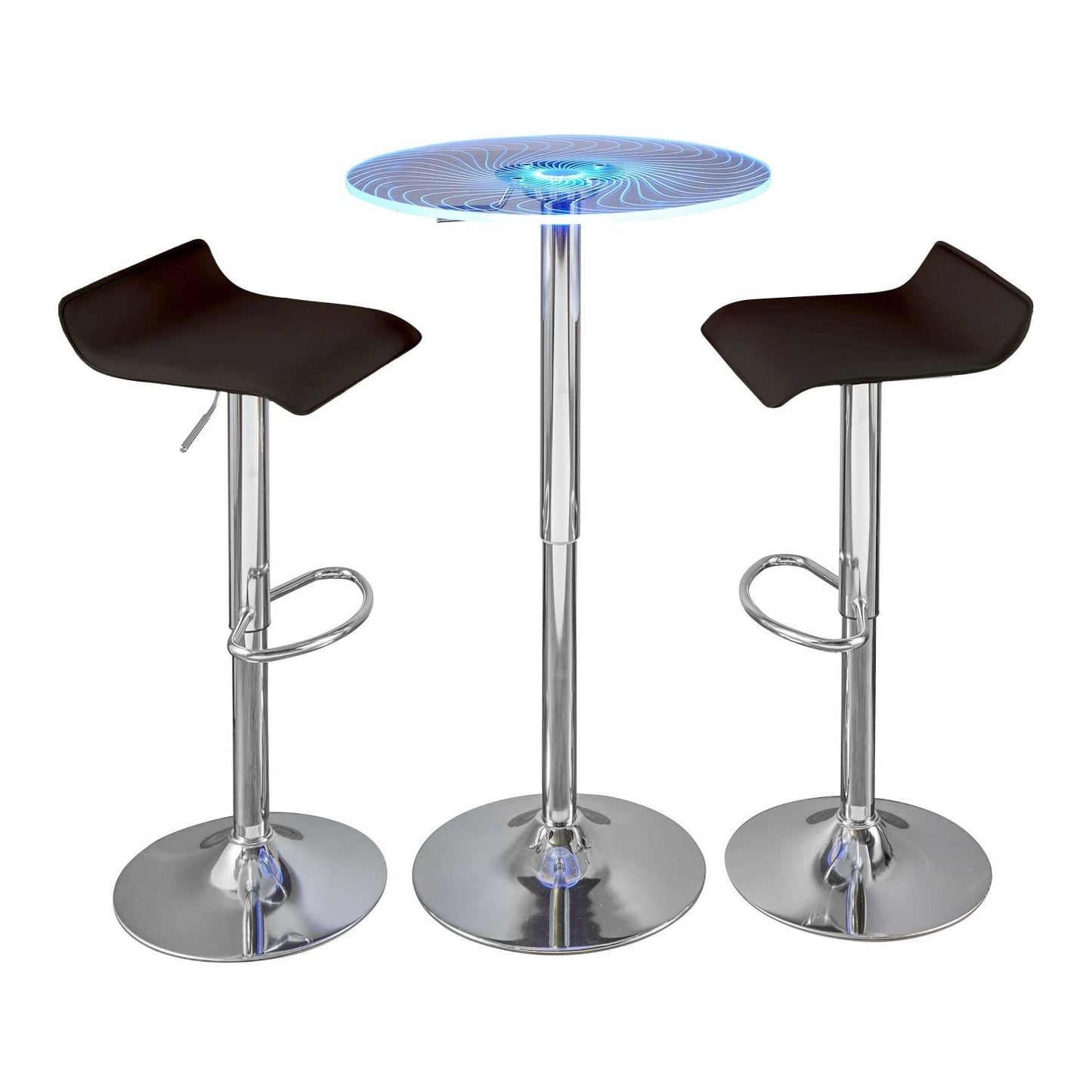 Spyra-Ale Contemporary Adjustable Bar Set in Chrome Metal, Clear Acrylic with Light Up Tabletop, and Brown PVC by - 3 Piece