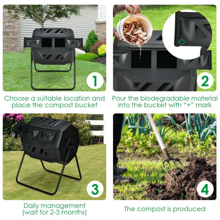 43 Gallon Composting Tumbler Compost Bin with Dual Rotating Chamber