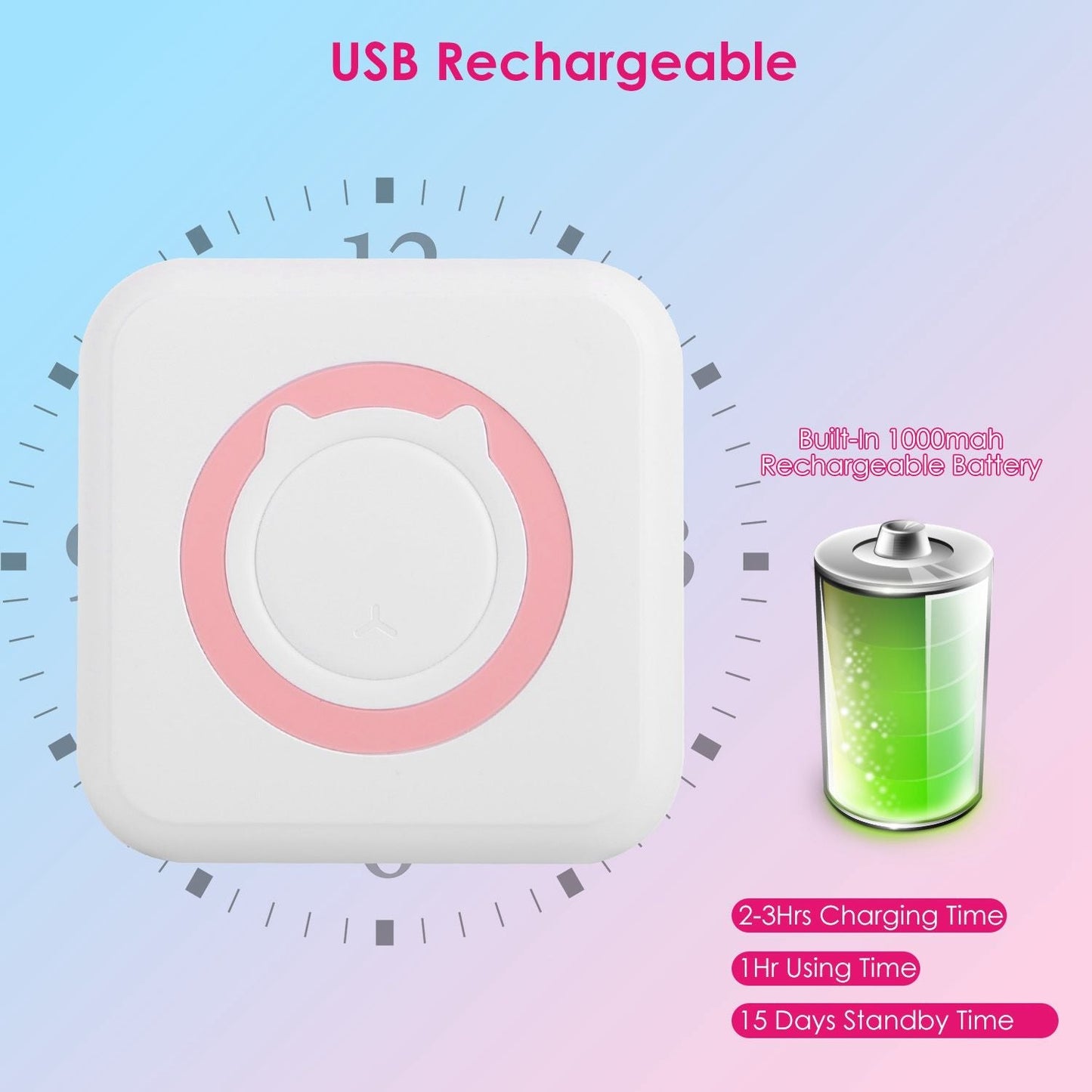 Pocket Wireless Thermal Printer Portable Mini Sticker Maker Machine Rechargeable Inkless Photo Printer for Printing Label Journal Study Notes Memo Photos