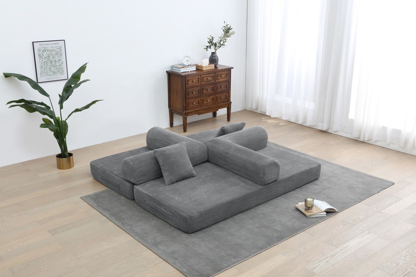 Foldable Sofa Bed, 77.9'' Folding Floor Couch, Compressed Convertable Sleeper Sofa, Memory Foam Couch with Pillow Back Support Armrest, 4-in-1 Futon Sofa Bed for Living Room, Army green