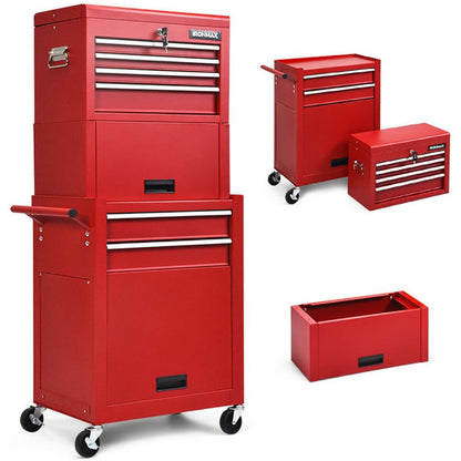 2-in-1 Rolling Tool Chest with 5 Sliding Lockable Drawers