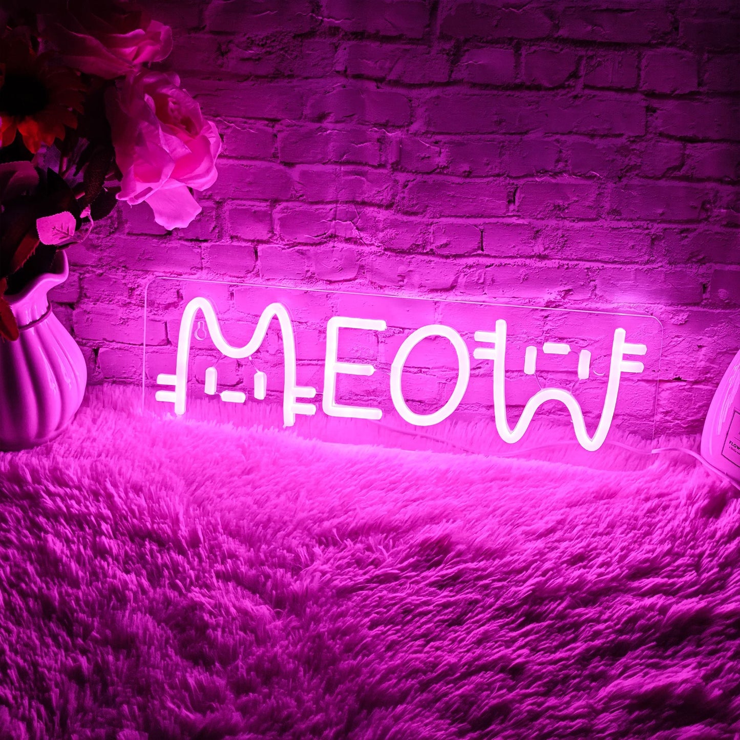 1 LED neon light, pink "meow meow" cat shaped wall decoration light, bright neon light with USB, suitable for decorating girls' bedrooms, 5V adjustable lighting, very suitable for room accents