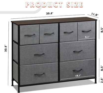 Dresser for Bedroom with 8 Drawers, Wide Fabric Dresser for Storage and Organization, Chest of Drawers, Dressers for Living Room, Closet, Hallway, Dark Grey