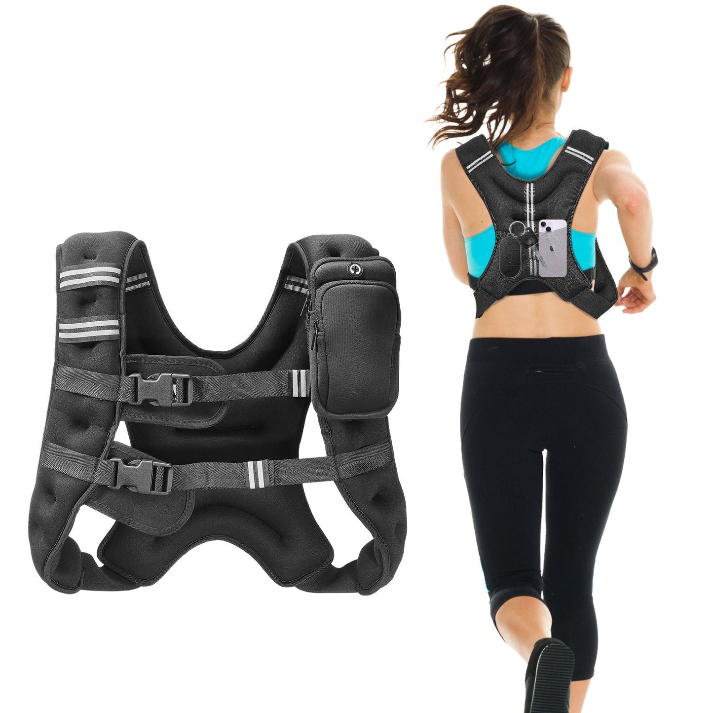 Weighted Vest, 16 lbs Weight Vest with Reflective Stripe, Adjustable Buckle Body Weight Vest for Men Women, Workout Equipment for Strength Training, Running, Jogging, Fitness, and Weight Loss
