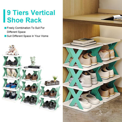 9Tier Narrow Entryway Shoe Rack Free Standing Vertical Shoe Organizer Plastic Shoes Storage Shelf Closet Hallway
