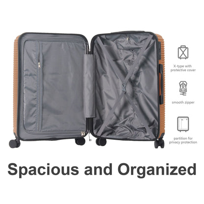 Luggage Sets ABS Hardshell 3pcs Luggage, Lightweight Durable Suitcase sets Spinner Wheels Suitcase with TSA Lock 20''24''28'' Available(Brown)