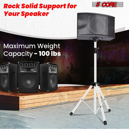 5 Core Speaker Stand Tripod Floor Tall Adjustable Up to 72 Inch DJ Studio Monitor Stands Pole Mount - SS ECO 1PK WOB