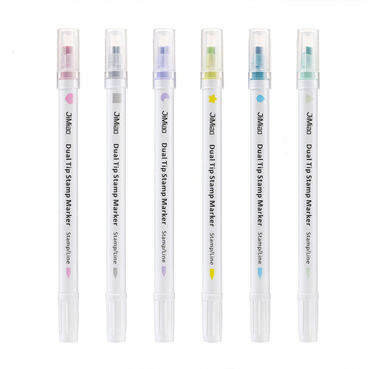 6pcs Double Tip Permanent Marker Set,6.7*.04inch Seal Colorful Pens,Dual Tip Stamp/Line Marker Pen