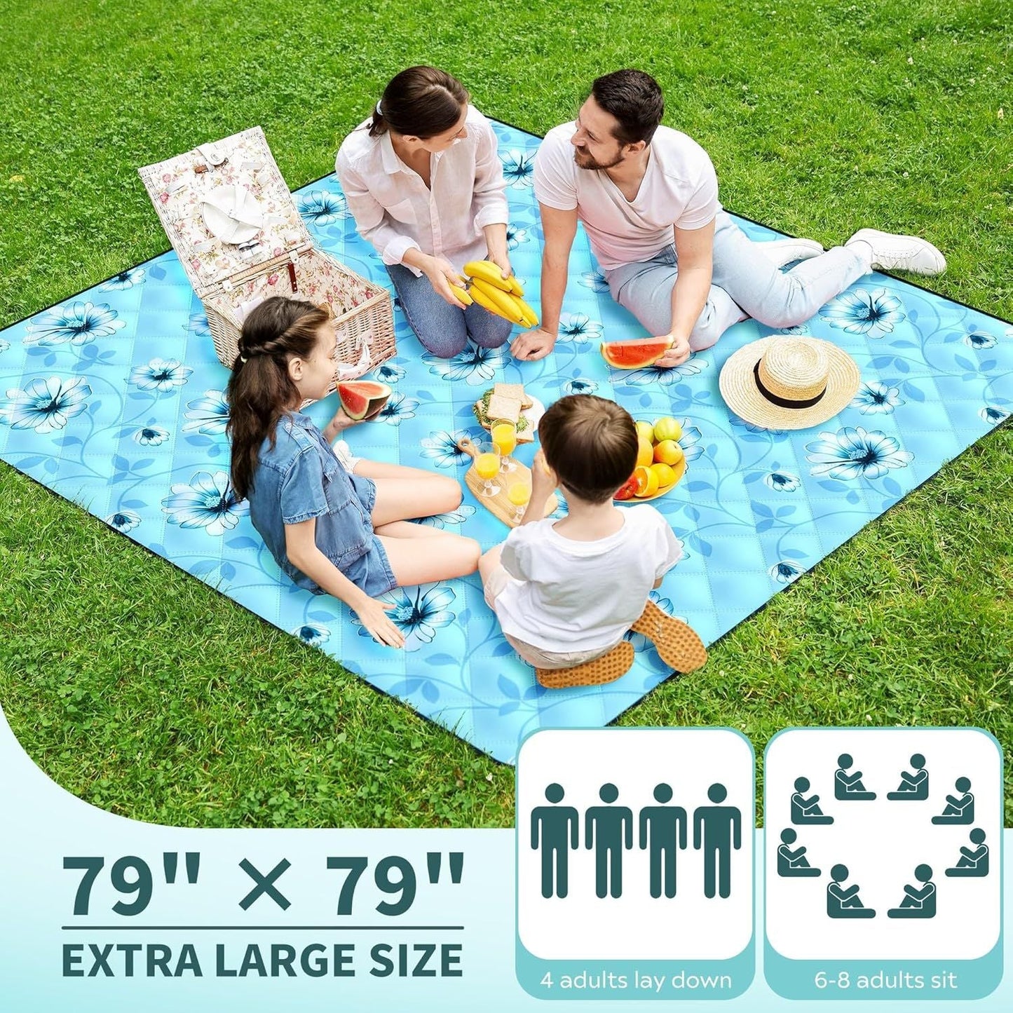 (2025 Upgrade) Extra Large Waterproof Picnic Blankets | Foldable Sandproof Beach Blanket N Outdoor Blanket | 5-Layer Machine Washable Soft Picnic Mat for Camping, Grass, Park N Stadium