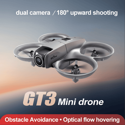 The GT3 mini drone is equipped with an adjustable HD camera (180°), real-time FPV, automatic obstacle avoidance, propeller protection suitable for children, mobile app control, and one-key takeoff/lan