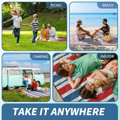 (2025 Upgrade) Extra Large Waterproof Picnic Blankets | Foldable Sandproof Beach Blanket N Outdoor Blanket | 5-Layer Machine Washable Soft Picnic Mat for Camping, Grass, Park N Stadium