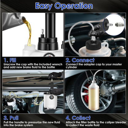 1Pc 3L Manual Brake Bleeder Kit One Person Brake Bleed Vacuum Pump Automotive Brake Fluid Bleeding Kit with 1L Waste Oil Bottle 4 Master Cylinder Adapters Gloves Funnel Fit for Most Vehicles