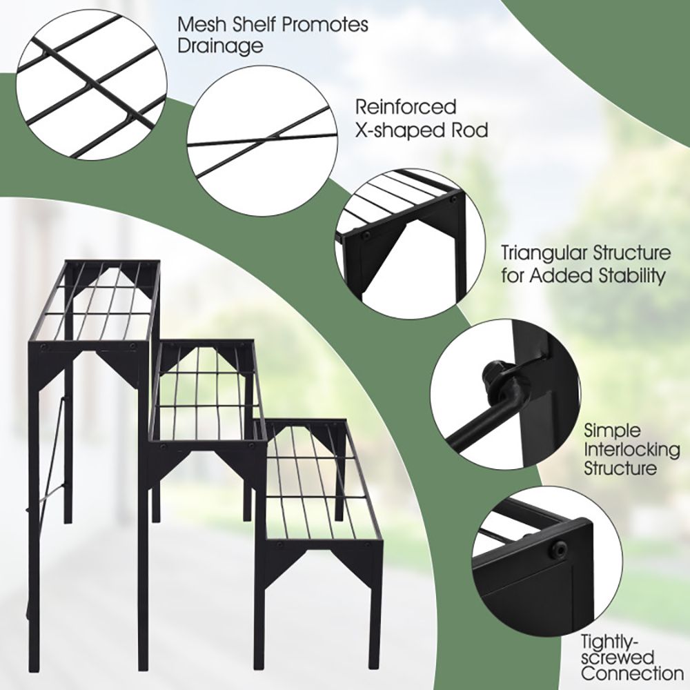 1PC Outdoor 3 Tier Metal Plant Stand with Heavy Duty Rack for Multiple Use