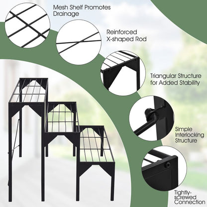 1PC Outdoor 3 Tier Metal Plant Stand with Heavy Duty Rack for Multiple Use