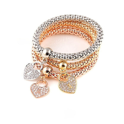 Fashion Jewelry Rhinestone Heart Three Combination Tricolor Bracelet Valentine's Day Gift