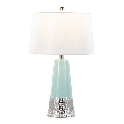 Penelope 22" Contemporary Ceramic Table Lamp with Tiffany Blue & Silver Ceramic Body and White Shade by