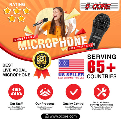 5 Core Microphone XLR Dynamic Mic Karaoke Singing Handheld Microfono Wired Professional Unidirectional 1/4 Plug In Cord Connection for Vocal DJ Music - PM 757