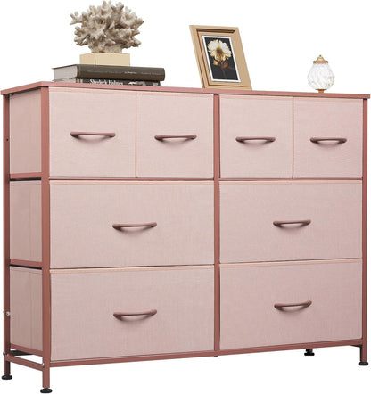 Dresser for Bedroom with 8 Drawers, Wide Fabric Dresser for Storage and Organization, Chest of Drawers, Dressers for Living Room, Closet, Hallway, Dark Grey