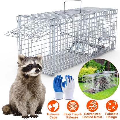 25.59Inch Live Humane Animal Trap Cage Heavy Duty Folding Catch And Release Rodent Cage For Rabbit Squirrel Possum Skunk Kitten Raccoon And More GPCT5437