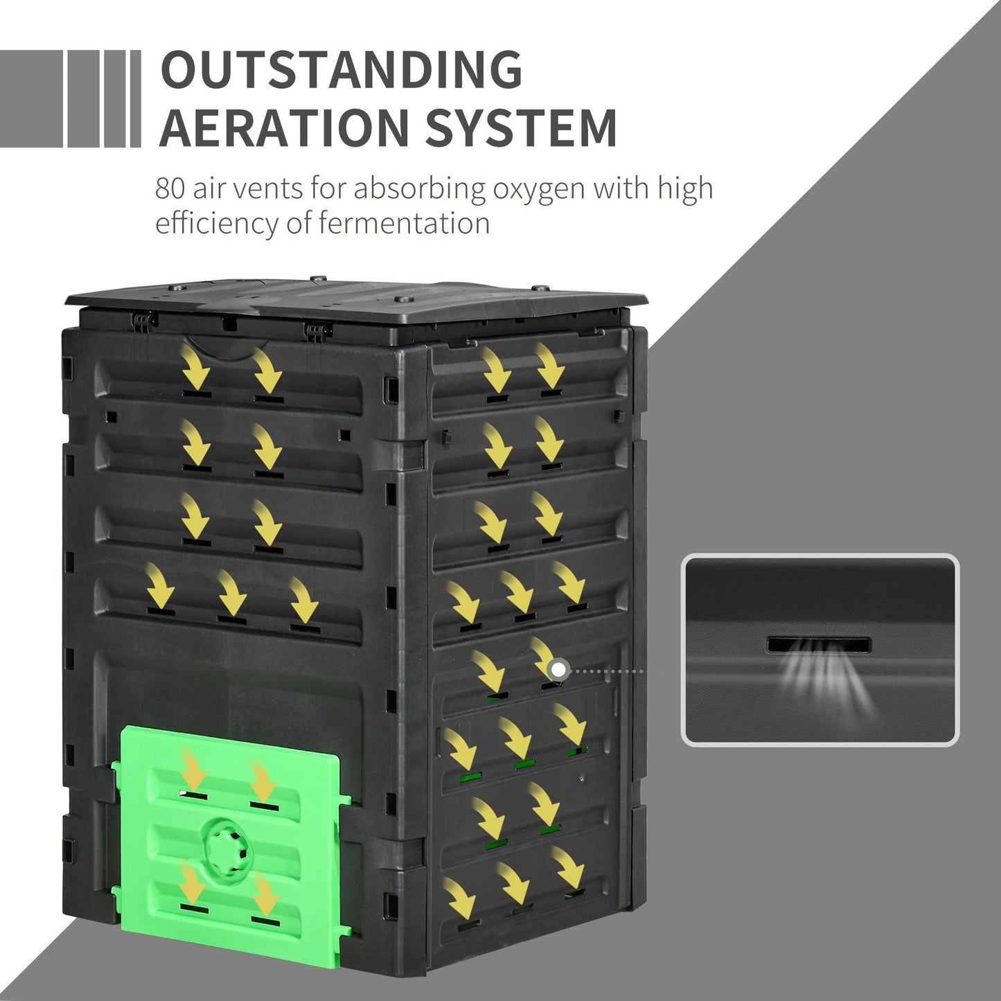 Compost Bin, Garden Composter with 80 Vents and 2 Sliding Doors, 120 Gallon (450L), Black