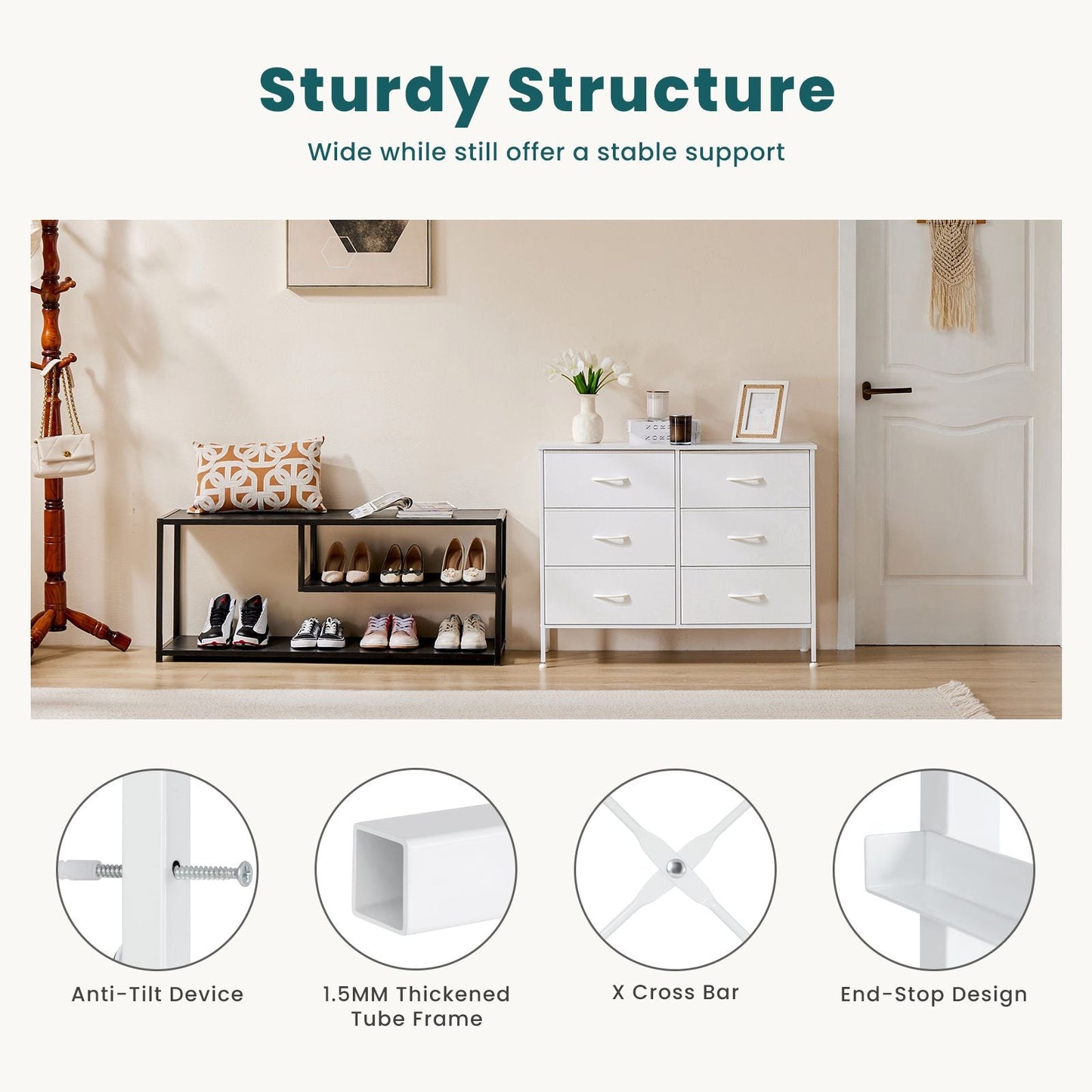 Dresser for Bedroom 6 Drawers Wide Fabric Storage Units Chest of Drawers for Bedroom with Metal Frame and Wooden Top for TV