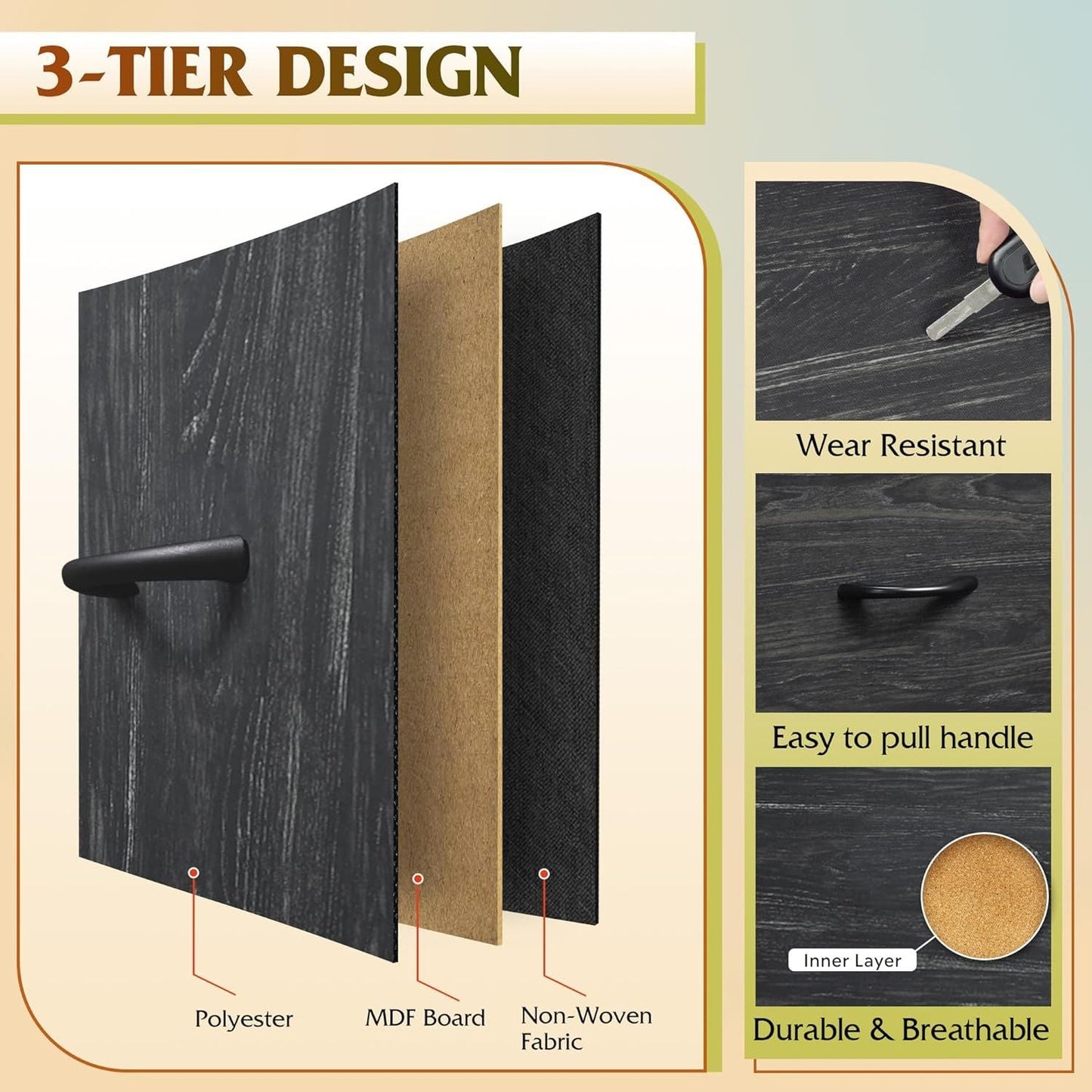 Dresser for Bedroom with 8 Drawers, Wide Fabric Dresser for Storage and Organization, Chest of Drawers, Dressers for Living Room, Closet, Hallway, Dark Grey