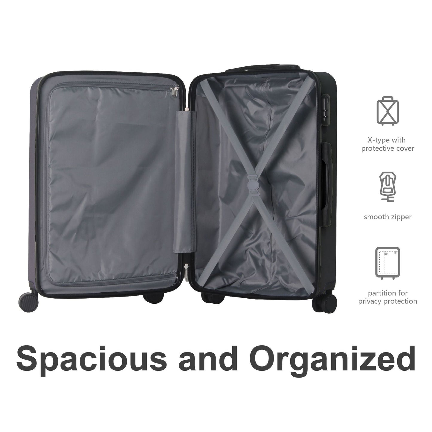 Luggage Sets ABS Hardshell 3pcs Luggage, Lightweight Durable Suitcase sets Spinner Wheels Suitcase 20''24''28'' (BLACK)