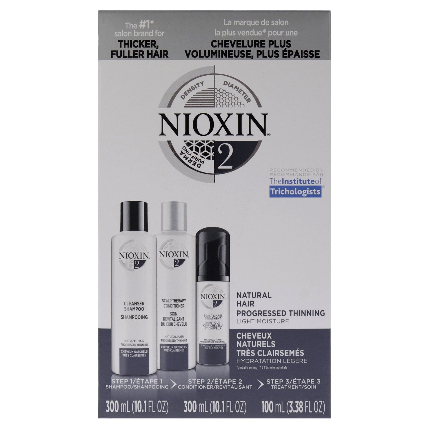 Nioxin System 2 Complete Hair Care Kit for Unisex - Cleanser, Conditioner & Scalp Treatment 3 Piece Set