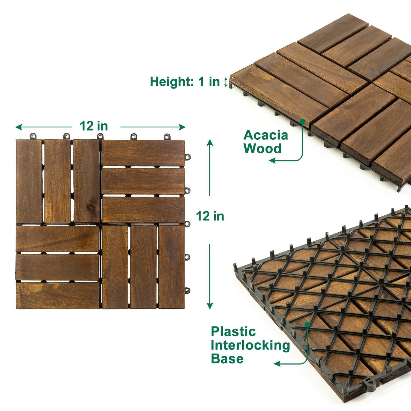 Acacia Wood Assembled Flooring , 10pack, 12 in. x 12 in.